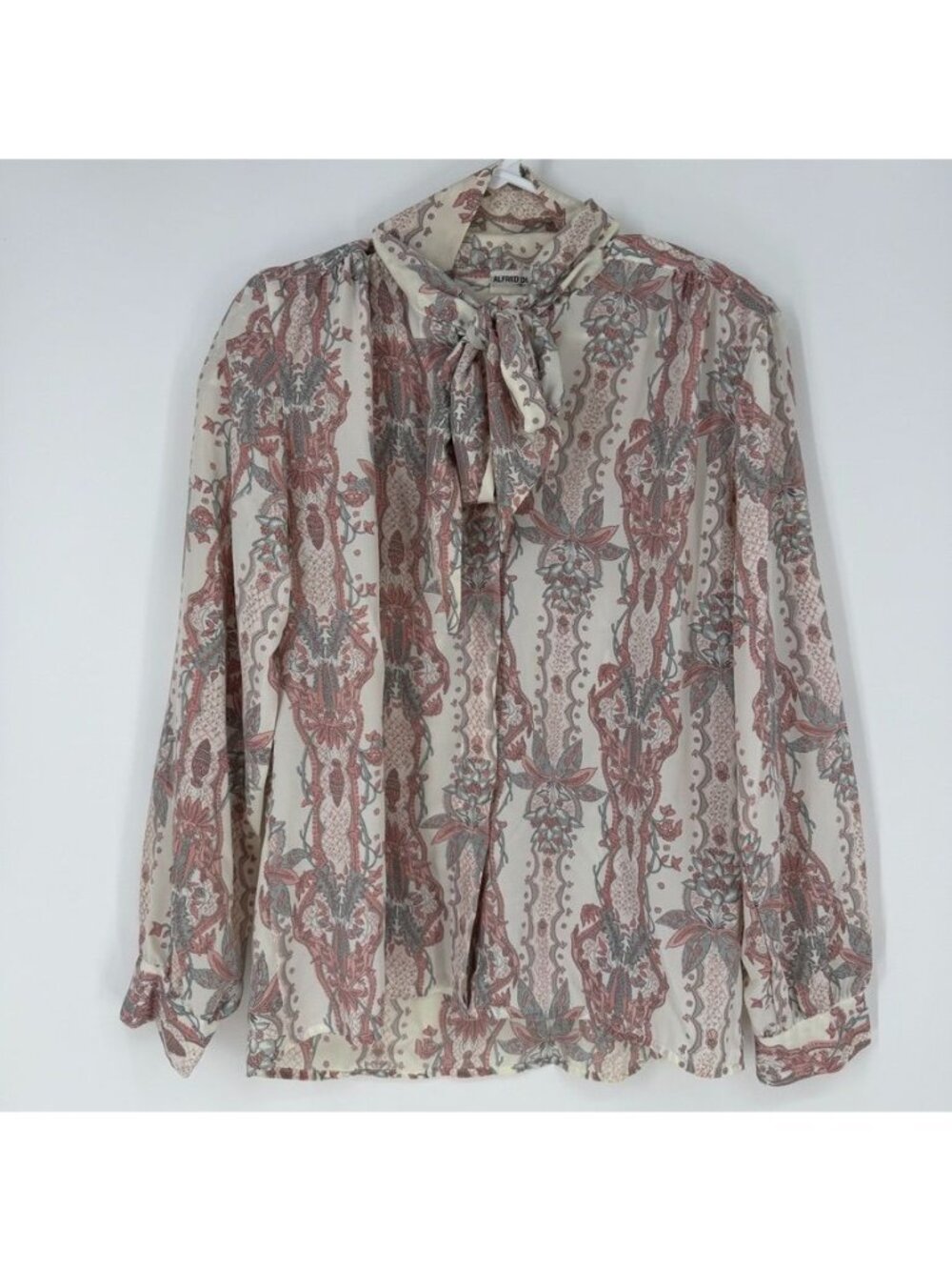 Alfred Dunner 90s Sz 14 Large Grandmacore Silky Tie Blouse Button Up